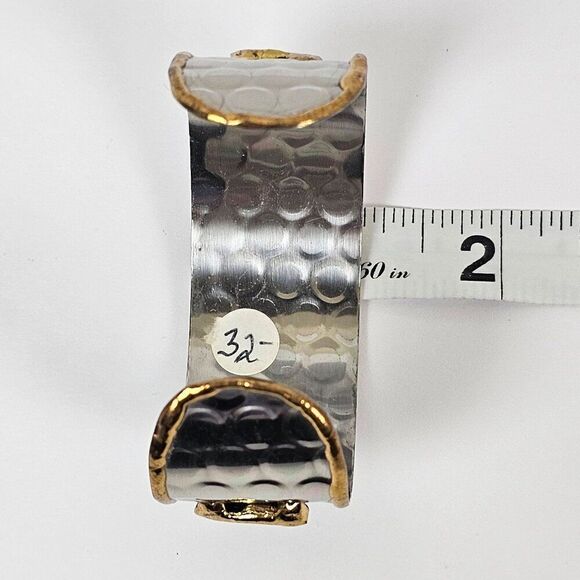 Tricolor Gold‎ Silver Copper Plated Metal Cuff Bracelet Honeycomb Braided Wide - Picture 6 of 10